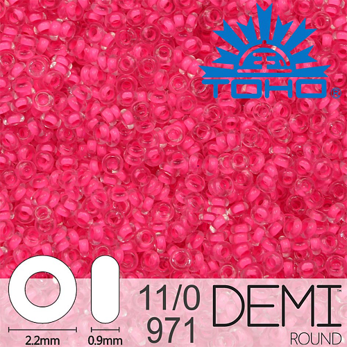 Korálky TOHO Demi Round 11/0. Barva 971Inside-Color Matte Crystal/Neon Pink-Lined. Balení 5g.