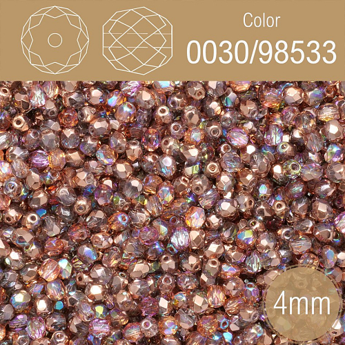 Korálky BROUŠENÉ 4mm. Barva 0030/98533. Průhledná s pokovem . Balení 120Ks.