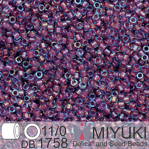 Korálky Miyuki Delica 11/0. Barva Hot Pink Lined Aqua AB DB1758. Balení 5g.