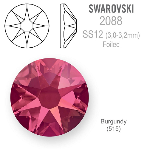 SWAROVSKI 2088 XIRIUS FOILED velikost SS12 barva BURGUNDY 