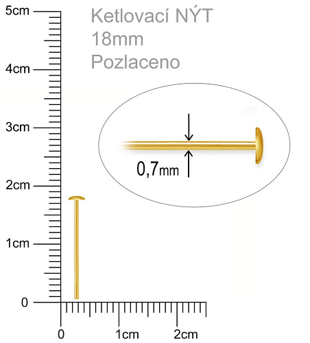 Ketlovací NÝT  velikost 18mm. Barva zlatá.