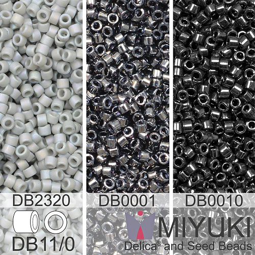 Korálky Miyuki Delica 11/0. Barevné variace č.1 DB2320, DB001, DB0010. Balení 3x5g