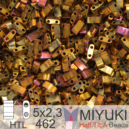 Korálky Miyuki Half Tila. Barva Metallic Gold Iris HTL 462. Balení 3g.
