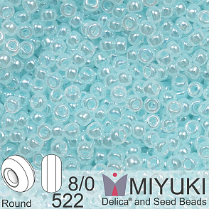 Korálky Miyuki Round 8/0. Barva 522 Light Aqua Ceylon. Balení 5g