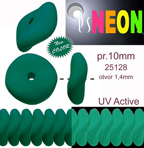 Korálky NEON (UV Active) ROZDĚLOVAČ velikost pr.10mm barva 25128  ZELENÁ SMARAGDOVÁ. Balení 15Ks. 