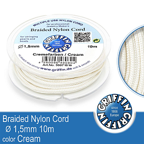 Braided NYLON (splétaná nit na náramky) GRIFFIN síla nitě 1,5mm cívka 10m. Barva Cream