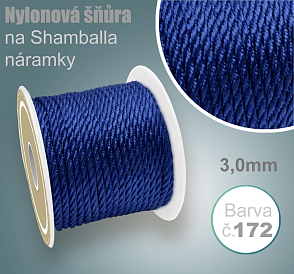 Nylonová šňůra COPÁNKOVÁ na Shamballa náramky průměr nitě 3,0mm. Barva č.172 Tm. Modrá
