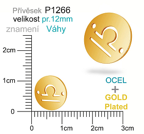 Přívěsek Chirurgická Ocel ozn-P1266 znamení VÁHY 2x otvor velikost pr.12mm. Barva POZLACENO. Řada přívěsků ProfiLUX