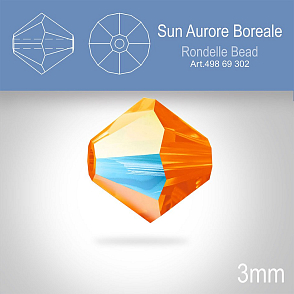 PRECIOSA Bicone (sluníčko) velikost 3mm. Barva SUN Aurore Boreale. Balení 40ks