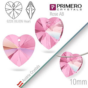 Korálky PRIMERO Crystals. Tvar 6228 XILION Heart. Barva Rose AB. Velikost 10mm