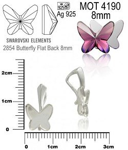 PŘÍVĚSEK ŠLUPNA na Swarovski 4190 Butterfly Flat Back 8mm ozn. MOT 4190. Materiál STŘÍBRO AG925.váha 0,58g.