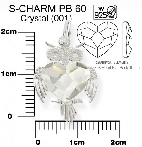 Přívěsek tvar SOVA+Swarovski 2808 10mm Crystal  ozn.PB 60. Materiál Ag925. Váha Ag 0,78g