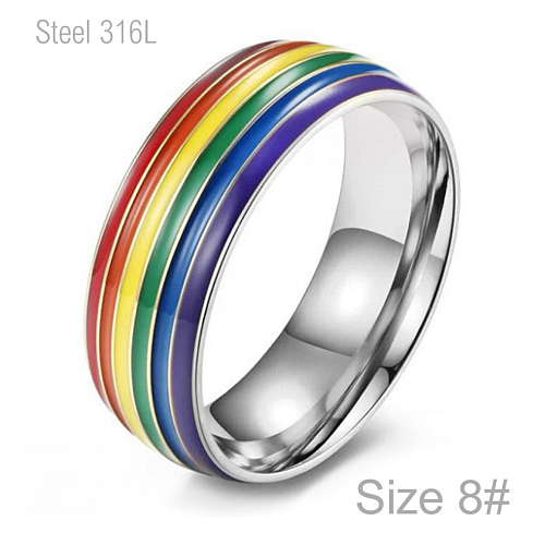 Prsten z chirurgické ocele R 363 s barevnými proužky vně o velikosti 8
