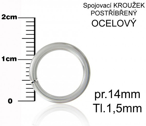 Spojovací kroužek OCELOVÝ. Barva postříbřený. Velikost pr.14mm tl.1,5mm.