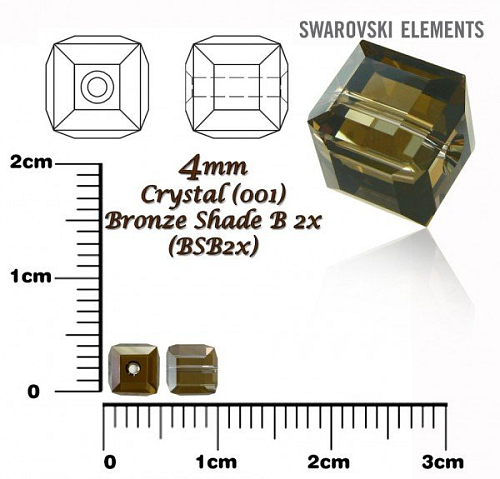 SWAROVSKI CUBE Beads 5601 barva CRYSTAL BRONZE SHADE B 2x velikost 4mm.