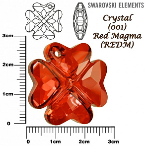 SWAROVSKI 6764 CLOVER Pendant barva CRYSTAL (001) RED MAGMA (REDM) velikost 28mm.
