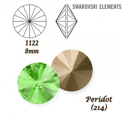 SWAROVSKI ELEMENTS RIVOLI 1122 SS39 barva PERIDOT (214) velikost 8mm.