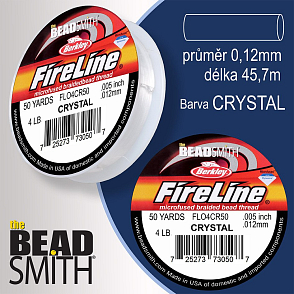 FIRELINE Berkley profesionální splétaná šnůra z polyethylenových vláken. Průměr 0,12mm, zátěž (4lb) 1,8Kg, balení (50yards) 45,7m, barva CRYSTAL.