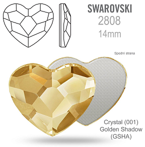 SWAROVSKI 2808 Heart Flat Back Foiled velikost 14mm. Barva Crystal Golden Shadow 