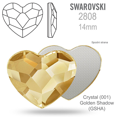 SWAROVSKI 2808 Heart Flat Back Foiled velikost 14mm. Barva Crystal Golden Shadow 