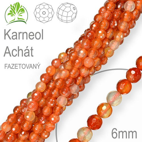 Korálky z minerálů Karneol Achát Fazetovaný  přírodní polodrahokam. Velikost pr.6mm. Balení 12Ks.