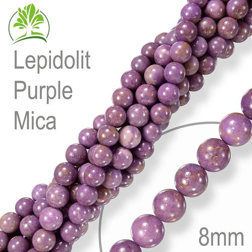 Korálky z minerálů Lepidolit Purple Mica. Velikost pr.8mm. Balení 10Ks.