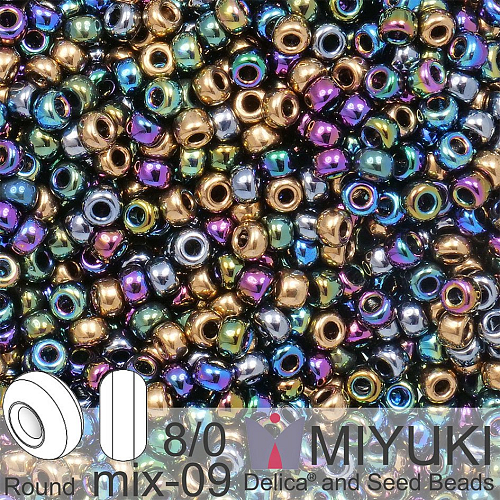 Korálky Miyuki Round 8/0. Barva MIX 09 Mix - Metallic Rain. Balení 5g