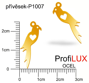 Přívěsek Chirurgická Ocel ozn-P1007 PAPOUŠEK se srdcem velikost 25x7mm. Barva POZLACENO. Řada přívěsků ProfiLUX