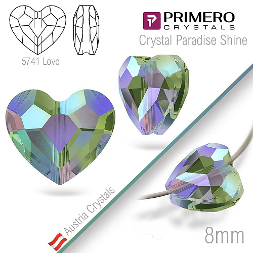 Korálky PRIMERO Crystals . Tvar 5741 Love. Barva Crystal Paradise Shine. Velikost 8mm