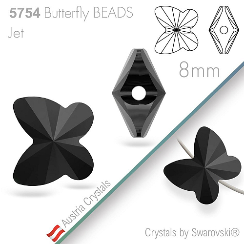 SWAROVSKI  Butterfly Beads  5754. Barva Jet. Velikost 8mm