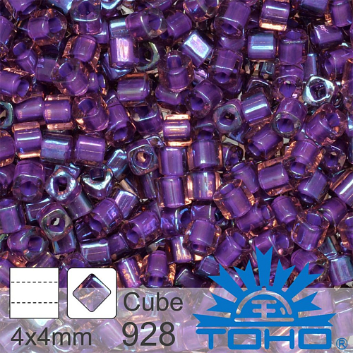 Korálky TOHO Cubes 6/0. Barva 928 Inside-Color Rainbow Rosaline/Opaque Purple-Lined . Balení 10g.