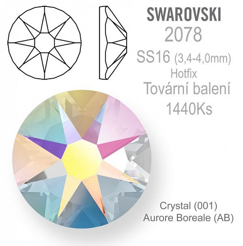 Swarovski XIRIUS Rose HOTFIX 2078 velikost SS16 barva Crystal Aurore Boreale tovární balení