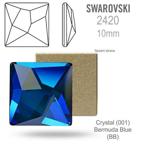 SWAROVSKI Asymmetric Square 2420 barva CRYSTAL BERMUDA BLUE velikost 10x10mm. 