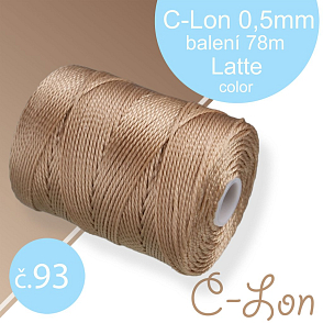 Nylonová nit C-Lon pevná korálková nit. Barva 93 Latte. Síla nitě 0,5mm. Balení 78m na cívce.