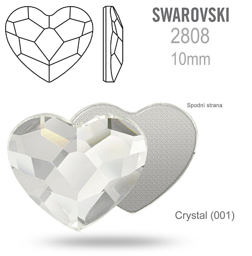 SWAROVSKI 2808 Heart Flat Back Foiled velikost  10mm. Barva Crystal (001) 