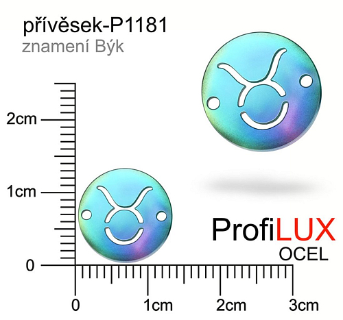 Přívěsek Chirurgická Ocel ozn-P1181 znamení Býk 2x otvor velikost pr.12mm. Barva MultiCOLOR. Řada přívěsků ProfiLUX.