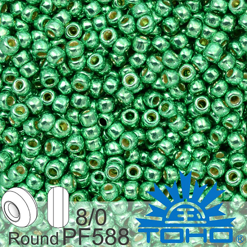 Korálky TOHO tvar ROUND (kulaté). Velikost 8/0. Barva PF588 Permafinish - Galvanized Spring Green. Balení 10g.