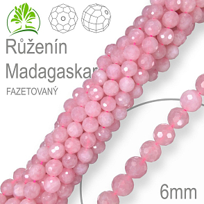 Korálky z minerálů Růženín Madagaskar Fazetovaný  přírodní polodrahokam. Velikost pr.6mm. Balení 12Ks.