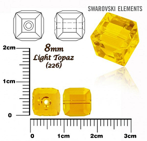 SWAROVSKI CUBE Beads 5601 barva LIGHT TOPAZ velikost 8mm.