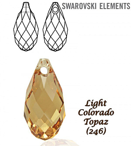 Swarovski 6010 Briolette Pendant 13x6,5mm. Barva LIGHT COLORADO TOPAZ 