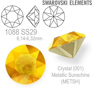 SWAROVSKI 1088 XIRIUS Chaton SS29 (6,14-6,32mm) barva Crystal (001) Metallic Sunshine (METSH). 