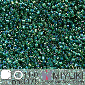 Korálky Miyuki Delica 11/0. Barva Tr Emerald AB DB0175. Balení 5g.