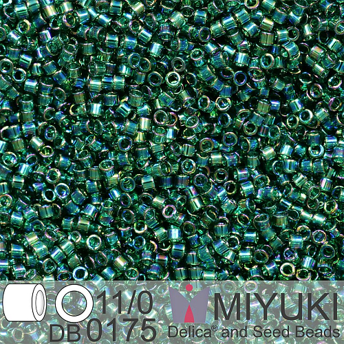 Korálky Miyuki Delica 11/0. Barva Tr Emerald AB DB0175. Balení 5g.