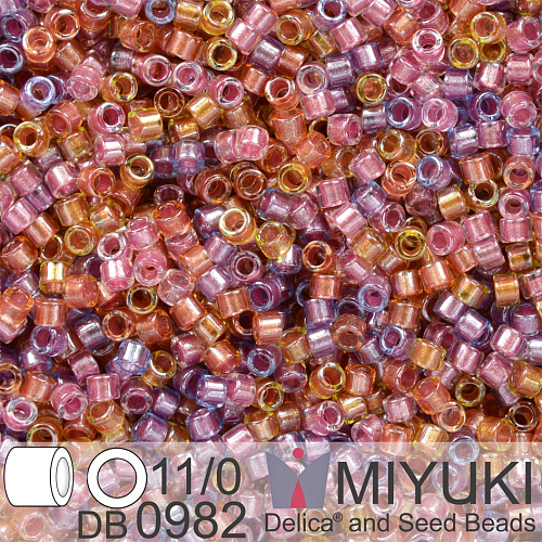 Korálky Miyuki Delica 11/0. Barva Spkl Lined Tutti Frutti Mix (purple rose gold) DB0982. Balení 5g.