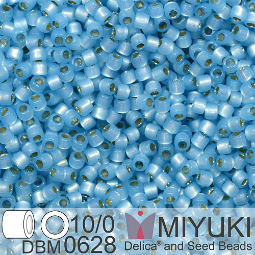 Korálky Miyuki Delica 10/0. Barva Dyed Aqua Silverlined Alabaster DBM0628. Balení 5g.