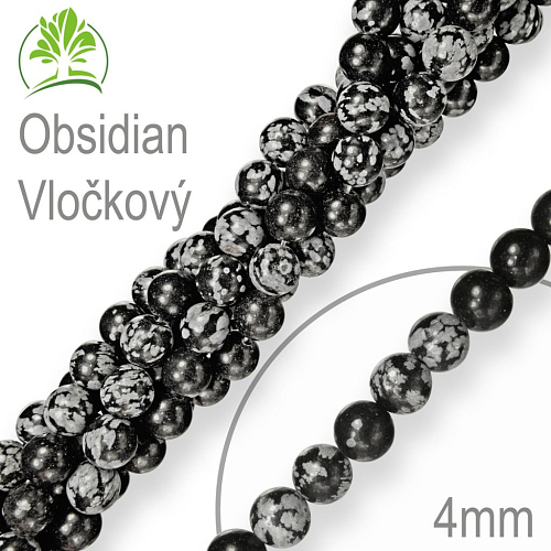 Korálky z minerálů Obsidian Vločkový přírodní polodrahokam. Velikost pr.4mm. Balení 18Ks.