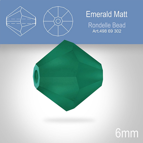 PRECIOSA Bicone MC BEAD (sluníčko) velikost 6mm. Barva EMERALD Matt. Balení 21ks .