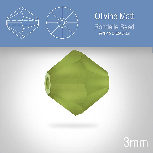 PRECIOSA Bicone (sluníčko) velikost 3mm. Barva OLIVINE MATT. Balení 40ks
