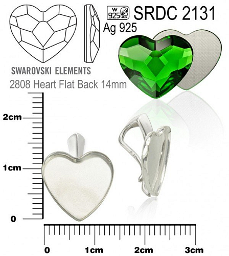 PŘÍVĚSEK ŠLUPNA na Swarovski 2808 Heart Flat Back 14mm ozn. SRDC 2131. Váha 1,0g.