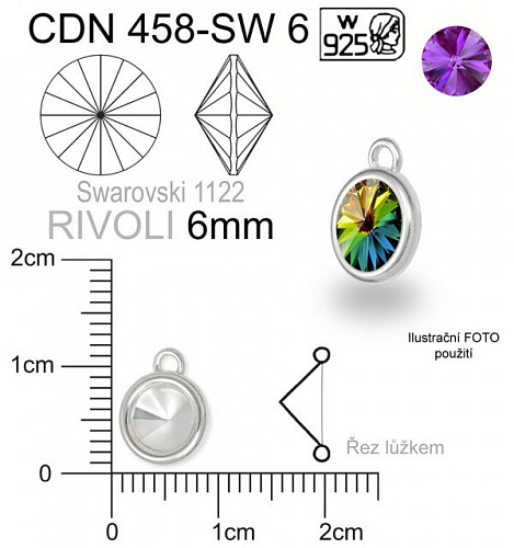Lůžko  na rivoli 6mm. ozn. CDN 458 SW6 . Materiál STŘÍBRO AG925.váha 0,44g.